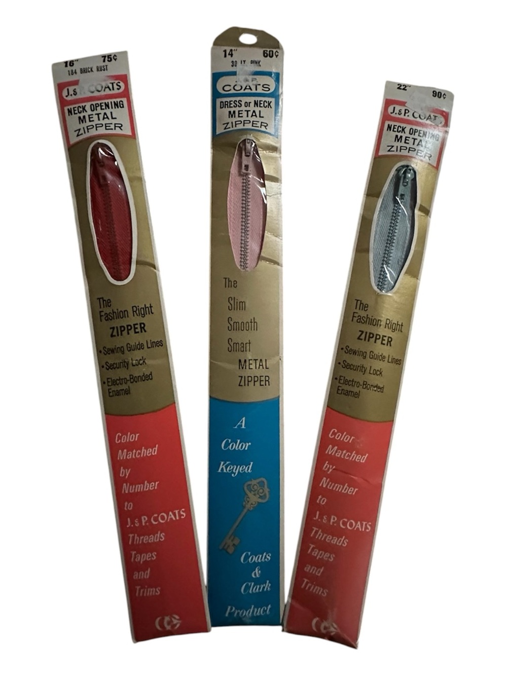 Metal Neck-Opening Zipper – 14”Pink,  16” Red, 22” Gray